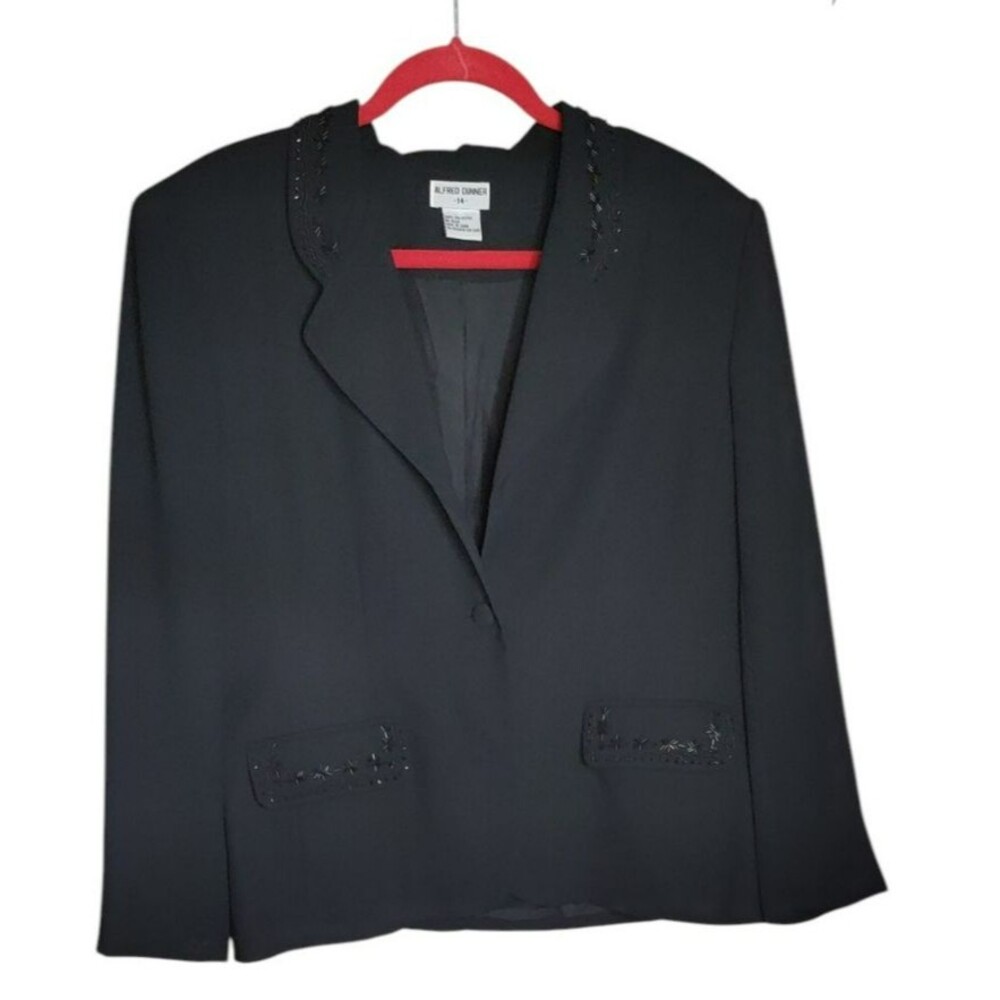 Alfred Dunner Size 14 Black Sequins Beaded Button Front Jacket
